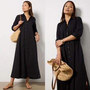 Xirena Boden Dress Black Cotton Maxi Shirtdress Size XL